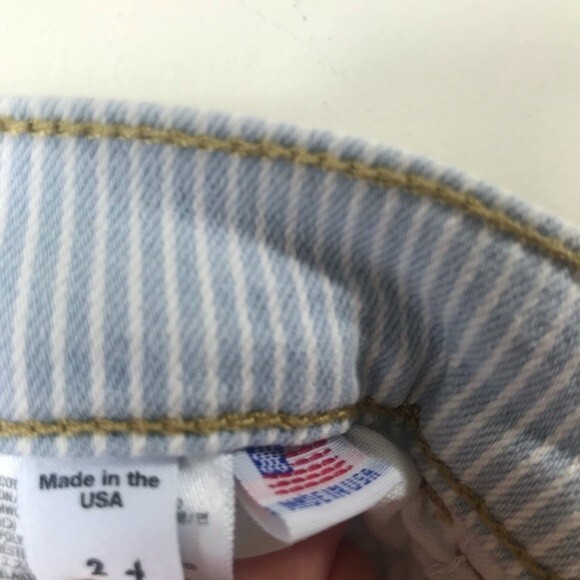 American Apparel High Waisted Striped Denim Jean Shorts Size 24 Light Blue Retro - Picture 13 of 15